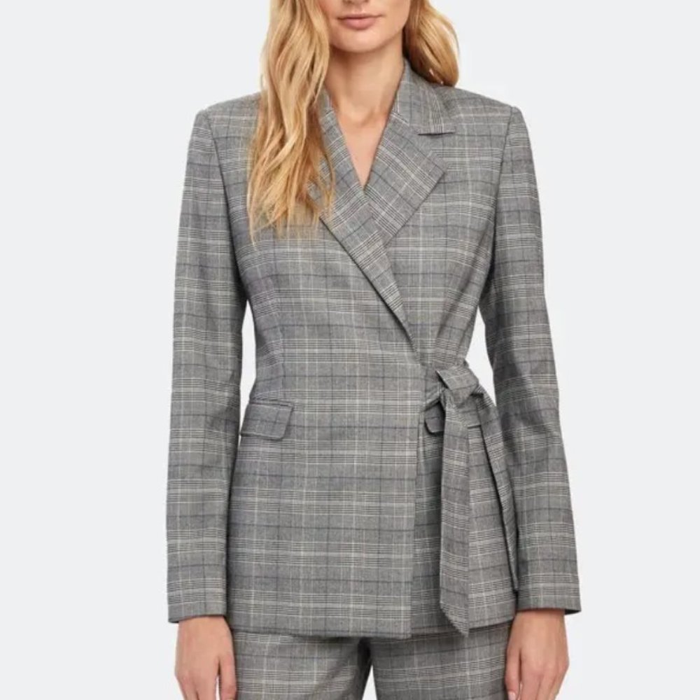 Billie The Label Plaid Wrap Blazer
